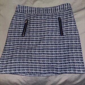 Loft by Ann Taylor Blue and White Tweed Skirt
